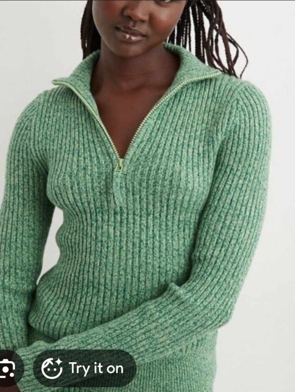 aerie Mint Green Ribbed Half-Zip Sweater